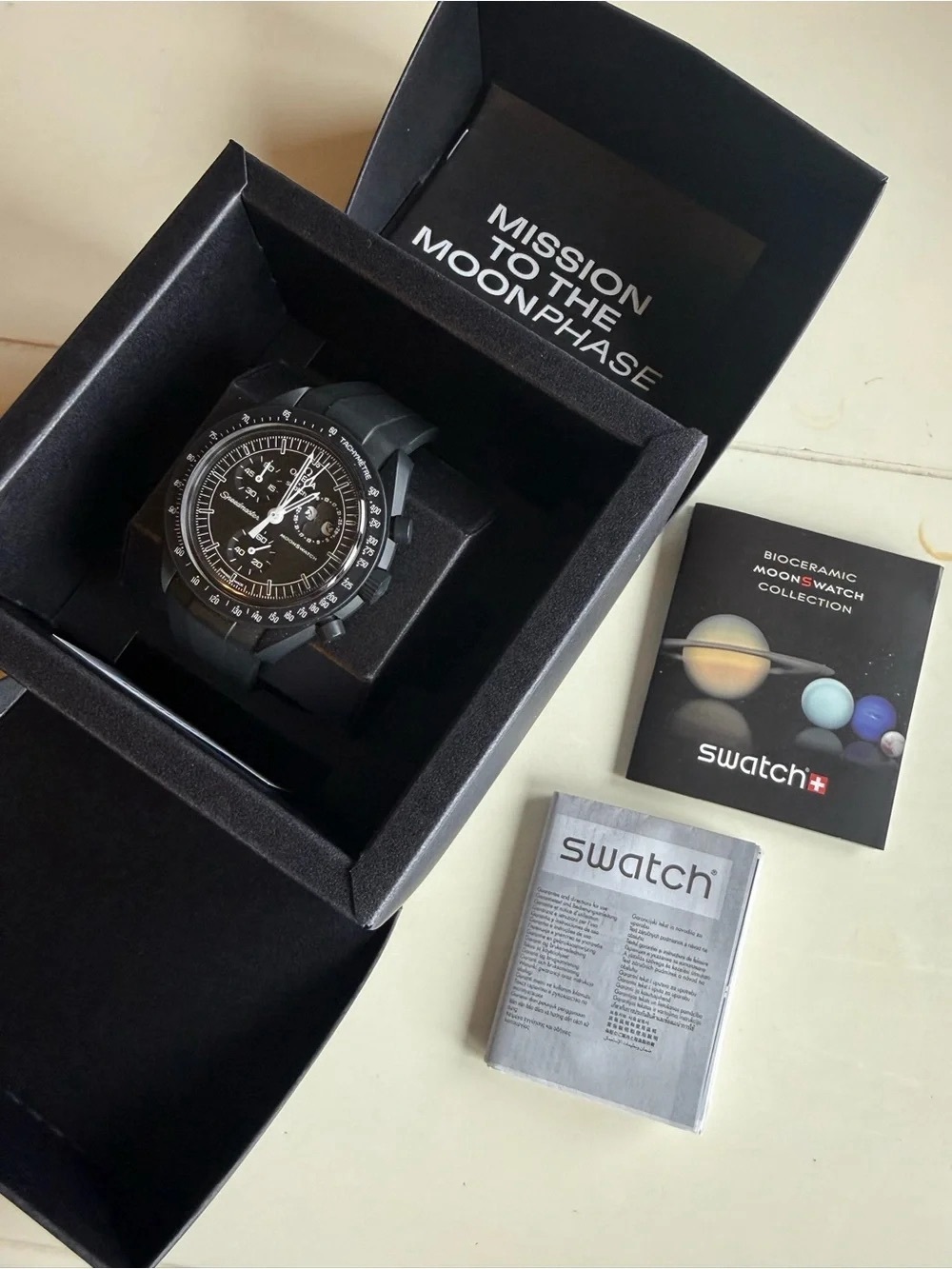 OMEGA x Swatch MISSION TO THE MOONPHASE NEW MOON – Black Bioceramic Snoopy Watch